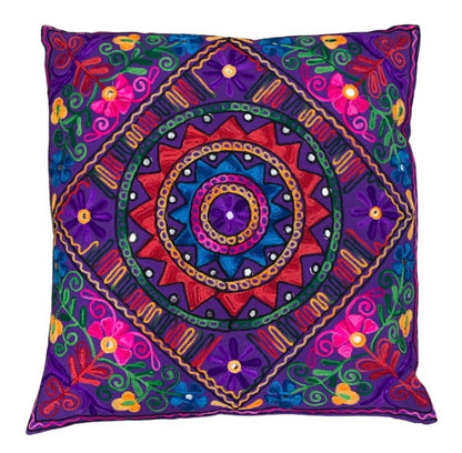 Indian Boho Mandala Cushion Covers Cotton Embroidery Boho 24" x 24" Zip Large